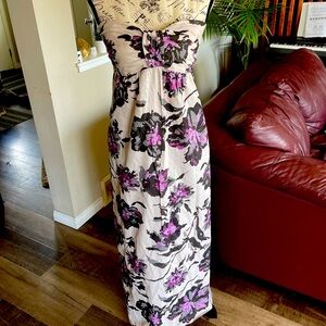 XL Size LORI M Lavender Floral Strapless Lined Maxi Dress